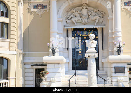 Entrance to the Opéra de Monte-Carlo in Monaco. The statue is of Jules Émile Frédéric Massenet, a famous French composer. Stock Photo