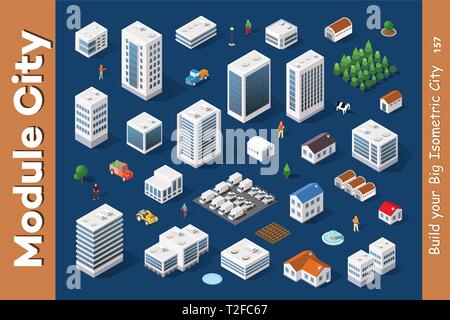 A Set Of Isometric City Objects Of Urban Street Infrastructure Elements For Design And Conceptual Projects Stock Vector
