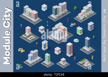 A Set Of Isometric City Objects Of Urban Street Infrastructure Elements For Design And Conceptual Projects Stock Vector