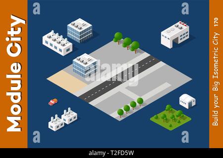 The isometric city with factory from urban building vector architecture ...