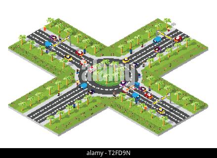Urban area with an intersection city high-speed highway, streets, cars ...