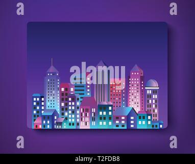 Cityscape landscape ultraviolet architecture city from flat urban building street skyscraper. Vector concept business Stock Vector