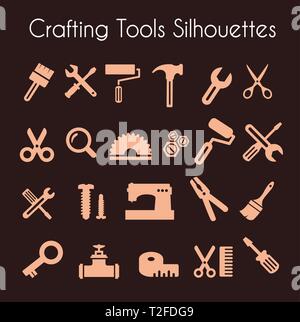Set of silhouette tools for construction and building industry Stock Vector