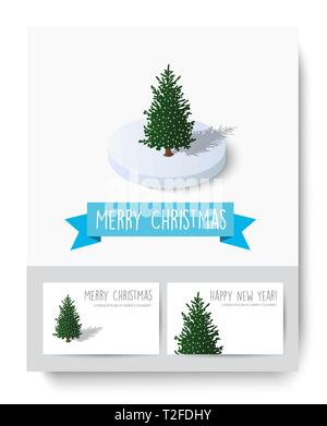 Isometric Christmas tree spruce lifestyle celebration template business card and presentation Stock Vector