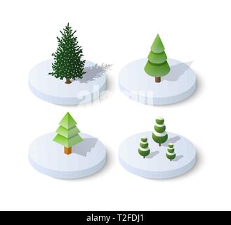 Isometric Christmas tree spruce holiday icons set Stock Vector