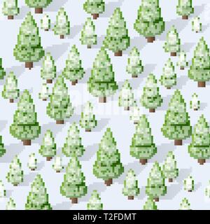 Snow covered Christmas trees seamless pattern forest countryside in the snow winter holiday Stock Vector