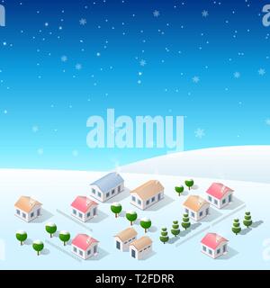 Christmas new year snow country village forest holiday winter festive landscape background for decoration Stock Vector