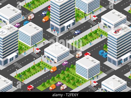 Isometric set module city with skyscrapers from urban building vector ...
