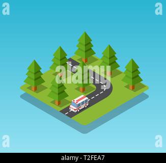 Ambulance car isometric avto van bus paramedic Stock Vector