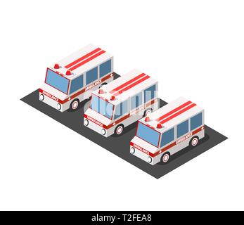 Ambulance car isometric avto van bus paramedic Stock Vector