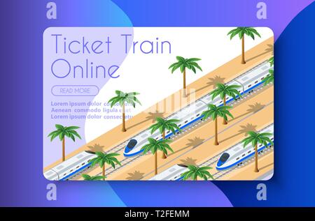 Ticket train online business concept illustration banner Stock Vector