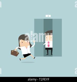 Businesswoman running to elevator and elevator is closing. Stock Vector