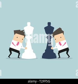 Businessmen moving chess pieces on chess board. Concept of business or politics. Stock Vector