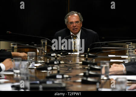 The Minister of Economy, Paulo Guedes, on Tuesday, April 2, during a meeting with the PSL in Camara to discuss the reform of social security . Photo: Mateus Bonomi / AGIF Stock Photo