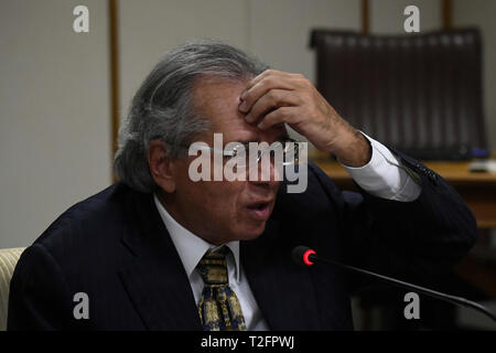 The Minister of Economy, Paulo Guedes, on Tuesday, April 2, during a meeting with the PSL in Camara to discuss the reform of social security . Photo: Mateus Bonomi / AGIF Stock Photo