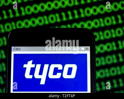 Ukraine. 2nd Apr, 2019. In this photo illustration a Tyco International Ltd. logo seen displayed on a smart phone. Credit: Igor Golovniov/SOPA Images/ZUMA Wire/Alamy Live News Stock Photo