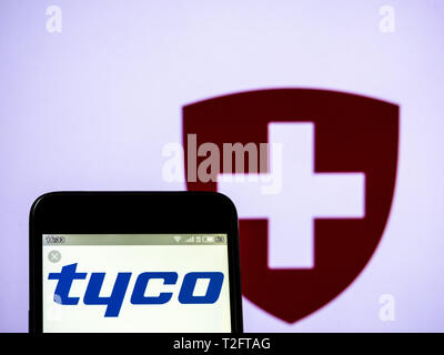 Ukraine. 2nd Apr, 2019. In this photo illustration a Tyco International Ltd. logo seen displayed on a smart phone. Credit: Igor Golovniov/SOPA Images/ZUMA Wire/Alamy Live News Stock Photo