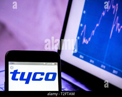 Ukraine. 2nd Apr, 2019. In this photo illustration a Tyco International Ltd. logo seen displayed on a smart phone. Credit: Igor Golovniov/SOPA Images/ZUMA Wire/Alamy Live News Stock Photo