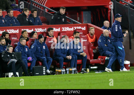 Middlesbrough, UK. 2nd Apr, 2019. Tony Pulis pictured during the Sky Bet Championship match between Middlesbrough and Bristol City at the Riverside Stadium, Middlesbrough on Tuesday 2nd April 2019. (Credit: Tom Collins | Credit: MI News & Sport /Alamy Live News Stock Photo