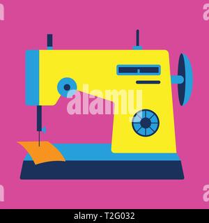 Colorful sewing machine on pink background, conceptual vector Stock Vector