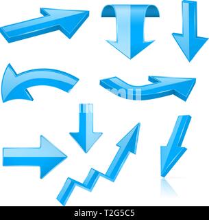 3d arrows. Blue signs and symbols. Vector illustration isolated on white background Stock Vector