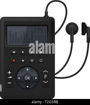 Music player with headphones. Vector 3d illustration isolated on white background Stock Vector