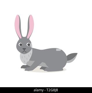 Cute gray rabbit hare isolated on white background, scared emotion, forest, woodland animal, vector illustration in flat style Stock Vector