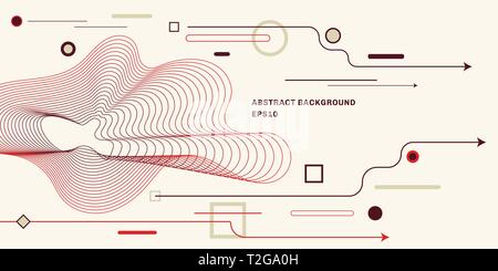 Abstract geometric background with flat trendy minimal style background. Arrow, circle, square, line elements. Vector illustration Stock Vector