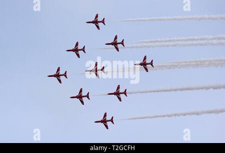 Red Arrows aerobatic display 170817 Stock Photo