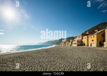 Colorful houses on the beach, Varigotti, Finale Ligure, Riviera di Ponente, Liguria, Italy Stock Photo