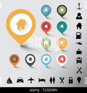 Collection of various retro color pointers with icons Stock Vector