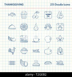 Thanksgiving  25 Doodle Icons. Hand Drawn Business Icon set Stock Vector