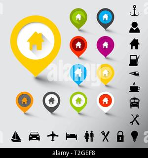 Collection of various fresh color pointers with icons Stock Vector
