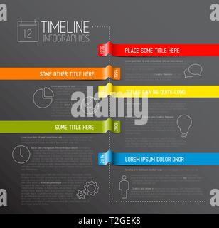 Vector dark Infographic timeline report template with icons Stock Vector