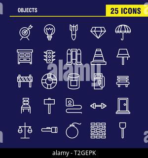 Objects Line Icon Pack For Designers And Developers. Icons Of Bulls Eye, Goal, Target, Object, Bulb, Idea, Light, Vector Stock Vector