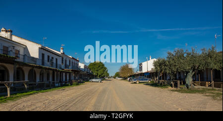 The vintage village of El Rocio in Andalusia with sand streets Stock Photo