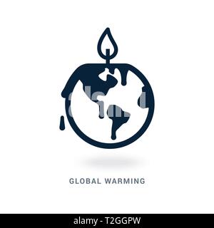 Image of an ecological disaster in the form of a planet melting like a candle. Flat vector illustration isolated on white background with place for te Stock Vector