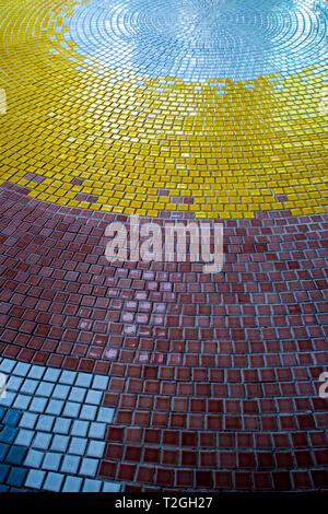 Yellow, White and Brown tiles on the floor of hall Stock Photo
