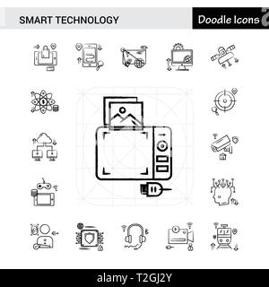 Set of 17 Smart Technology hand-drawn icon set Stock Vector