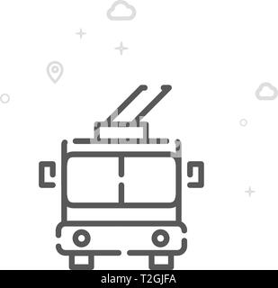 Trolleybus Vector Line Icon. City Urban Transport Symbol, Pictogram, Sign. Light Abstract Geometric Background. Editable Stroke. Adjust Line Weight. D Stock Vector