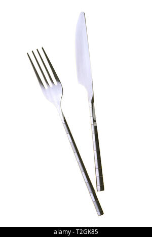 Stainless steel knife and fork isolated on white. Stock Photo