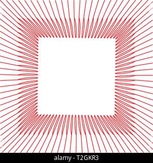 Abstract wireframe with tilted red square frame, formed by curved parallel lines. Minimal, simple graphic asset that can be easily re-shaped and color Stock Vector