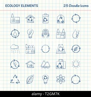 Ecology Elements 25 Doodle Icons. Hand Drawn Business Icon set Stock Vector