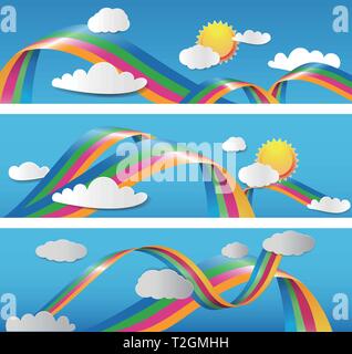 paper effcet cloudscape ,rainbow and clouds Stock Vector