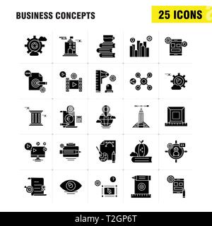 Business Concepts Solid Glyph Icons Set For Infographics, Mobile UX/UI Kit And Print Design. Include: Direction Board, Board, Direction, Right, Floppy Stock Vector