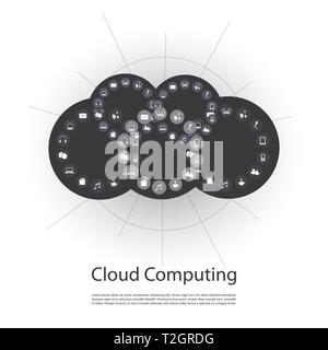 Black and White Networks, IoT, IIoT and Cloud Computing Concept Design with Icons - Illustration in Editable Vector Format Stock Vector