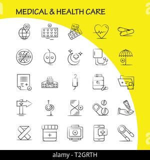 Medical And Health Care Hand Drawn Icon for Web, Print and Mobile UX/UI Kit. Such as: Medical, Medicine, Pills, Health, Hand, Cream, Medical, Report,  Stock Vector