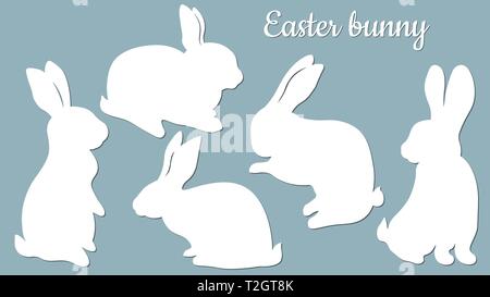 Laser cut Easter bunny rabbit. Set, fancy hare with laser cut for die cutting. Laser cutting rabbit template Stock Vector