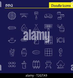 Bbq Hand Drawn Icon Pack For Designers And Developers. Icons Of Barbecue, Bbq, Food, Sausage, Glass, Drink, Bbq, Lemon, Vector Stock Vector
