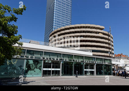 LYON, FRANCE, March 31, 2019 : Les Halles de Lyon Paul Bocuse is a covered market of some sixty traders and restaurants, and one of the emblematic hig Stock Photo